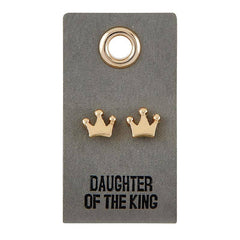 Leather Tag Earrings - Crown "Daughter of the King"