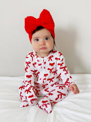 Red Bows / Organic Pointelle 2-Way Zip Footie: 3 - 6 mo.
