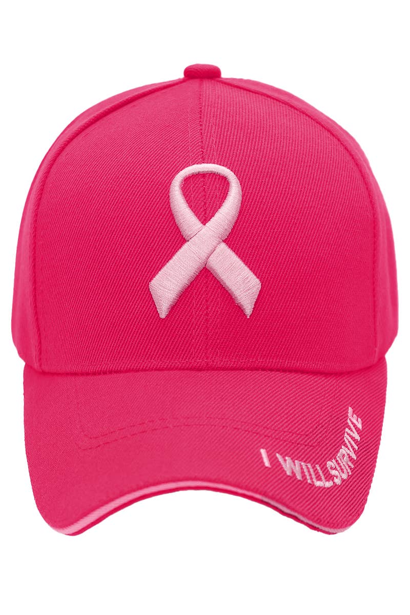 Breast Cancer Awareness Ribbon Baseball Cap: HOT PINK / ONE SIZE