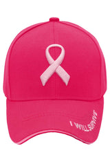 Breast Cancer Awareness Ribbon Baseball Cap: HOT PINK / ONE SIZE