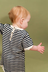 Pointelle & Navy Stripe Knit Tunic Dress & Bloomer (Organic): Natural/ Navy Combo / 3-6M