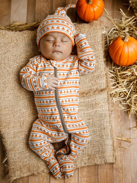 Pumpkin Stripe / Organic Zip Footie: 0 - 3 mo.