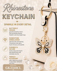 Rhinestone Sparkling Butterfly Themed Key Chain: Pearl
