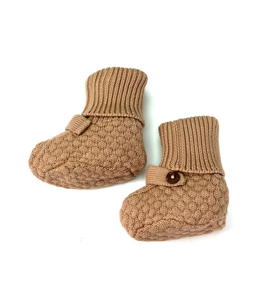 Milan Earthy Baby Booties Shoes Sweater Knit -Organic Cotton: Earth Brown Heather / 0-3