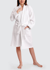 Women's Organic Waffle Weave Bath & Spa Robe (3 Colors): Blush / S/M