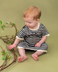 Pointelle & Navy Stripe Knit Tunic Dress & Bloomer (Organic): Natural/ Navy Combo / 0-3M