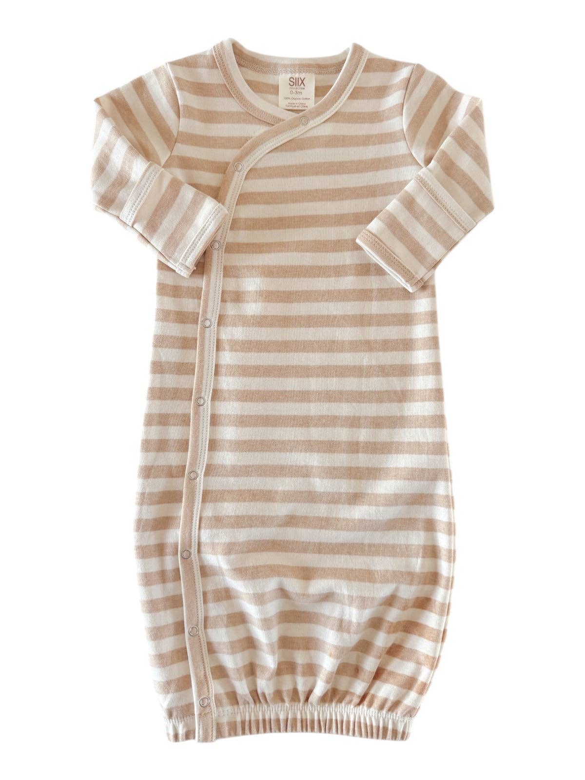 Biscuit Stripe / Organic Gown: 0 - 3 mo.