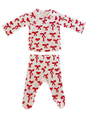 Red Bows / Organic Pointelle Newborn Set: 0 - 3 mo.
