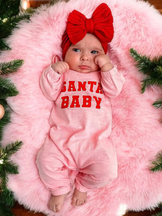 Santa Baby Pink / Organic Long Sleeve Ruffle Jumpsuit: 2Y
