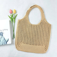 Large Capacity Hollow Tote Bag: Khaki