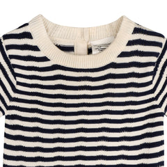 Pointelle & Navy Stripe Knit Tunic Dress & Bloomer (Organic): Natural/ Navy Combo / 3-6M
