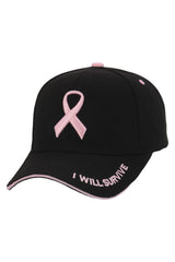 Breast Cancer Awareness Ribbon Baseball Cap: BLACK / ONE SIZE