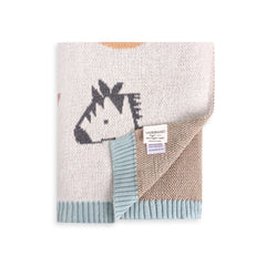 Alphabet Blue - Organic Jacquard Sweater Knit Baby Blanket: Natural/Blue / One Size