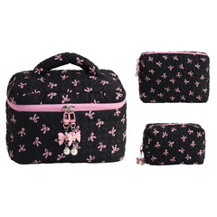 Bow Print Make Up Bag: Pink / Large
