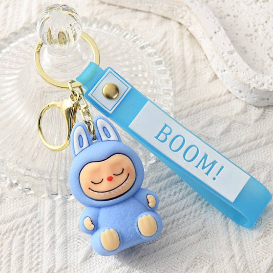 Labubu 2nd Gen Silicone Keychain – Cute Cartoon Charm: White Blue