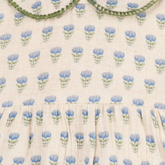 Harper Peter Pan Collar Floral Baby Flare Dress + Bloomer: Blue Floral/Natural / 6-12M