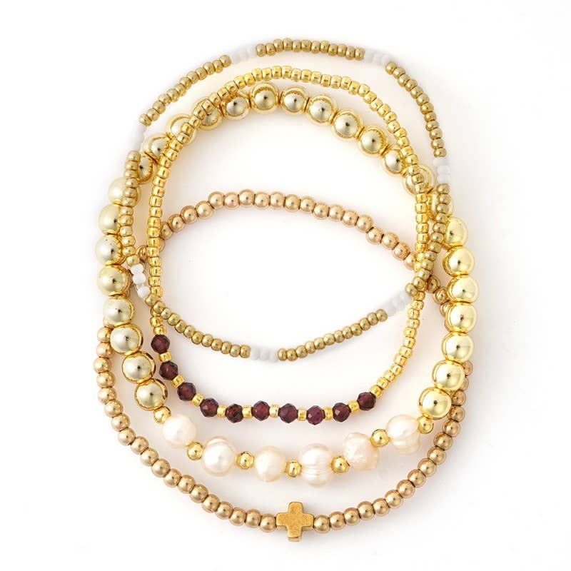Ball Pearl Chain Stretch Bracelet | Amethyst