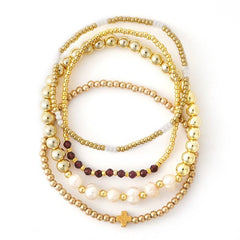 Ball Pearl Chain Stretch Bracelet | Amethyst