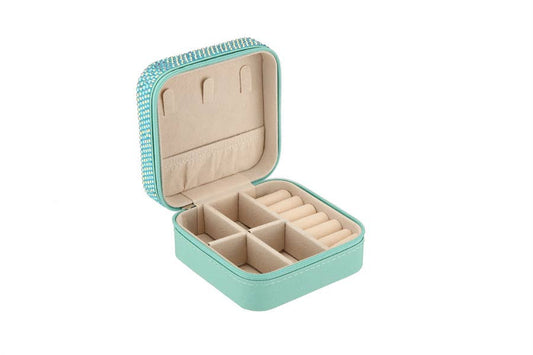 Rhinestone Multi Compartment Jewelry Box: Light Blue