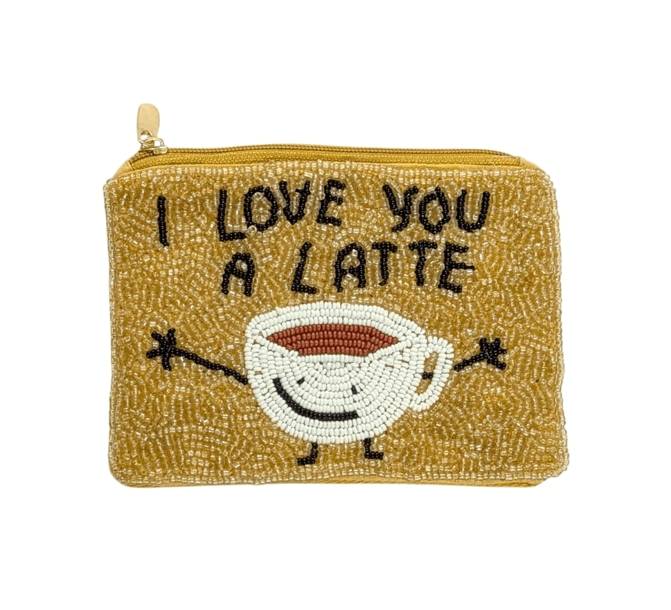 Ladies Latte Pun Theme Fully Beaded Coin Purse 