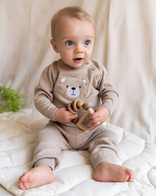 Teddy Bear Applique Baby Raglan Pullover (Organic Cotton): Oat Heather / 0-3M