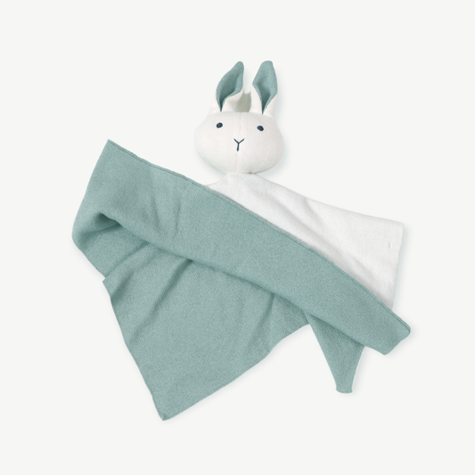 Bunny -Organic Baby Lovey Security Knit Blanket Cuddle Cloth: Blue