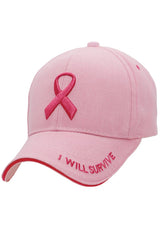 Breast Cancer Awareness Ribbon Baseball Cap: HOT PINK / ONE SIZE