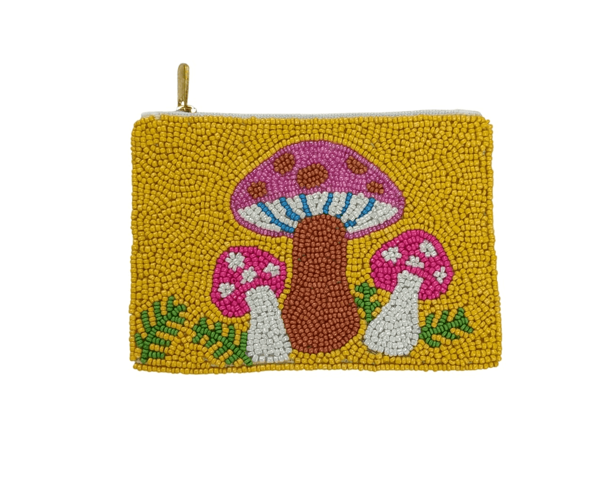 Mushroom's Themed Fully Beaded Coin Purse 