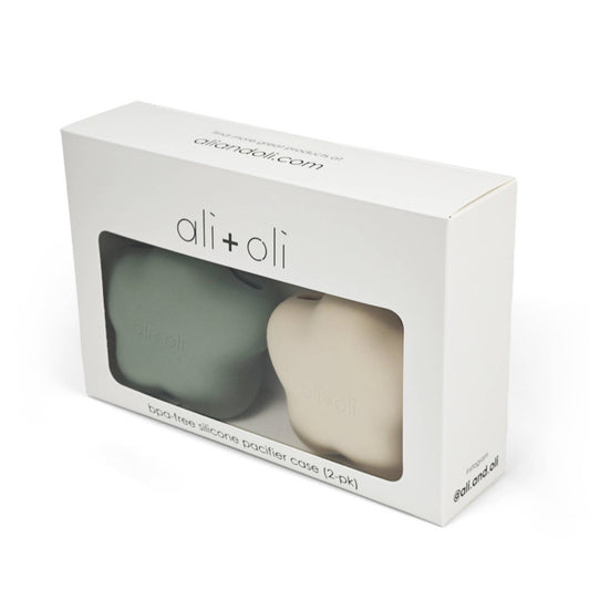 Ali+Oli Silicone Pacifier Case 2 pack Star (Sage-Sand)