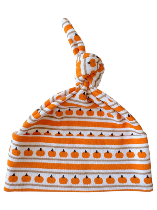 Pumpkin Stripe / Organic Beanie: 0 - 3 mo.