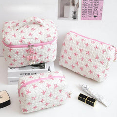 Bow Print Make Up Bag: Pink / Large