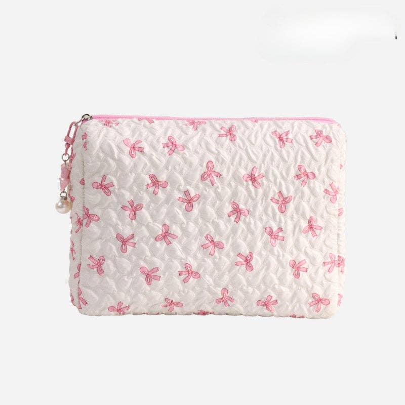 Bow Print Make Up Bag: Pink / Small