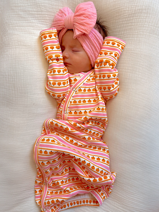 Pumpkin Stripe Pink / Organic Gown: ONE SIZE