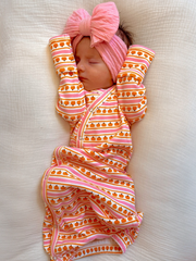 Pumpkin Stripe Pink / Organic Gown: ONE SIZE