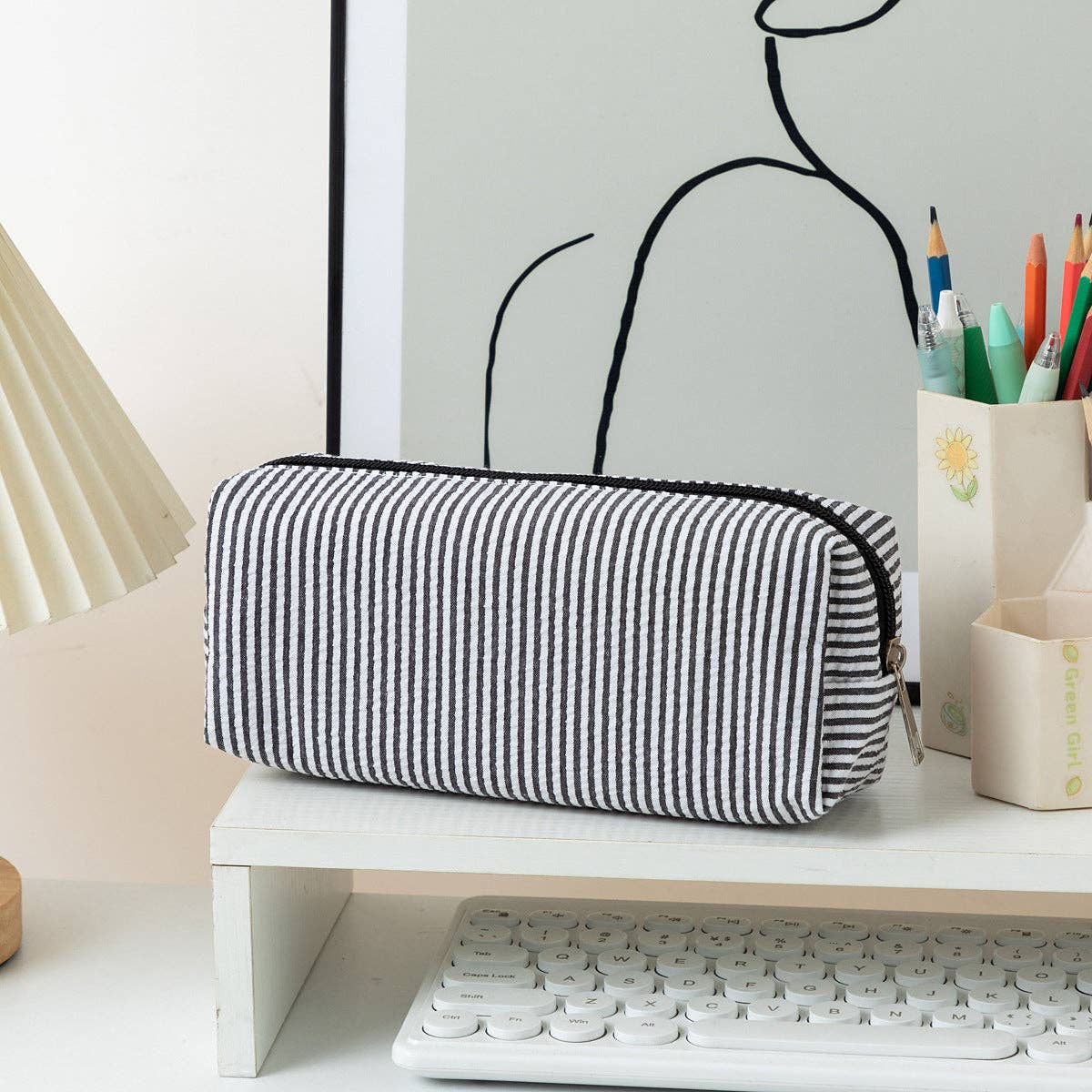 Striped Makeup Pencil Pouch: Black