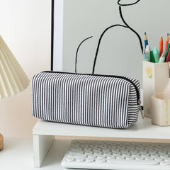 Striped Makeup Pencil Pouch: Black