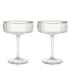Deco Meridian Gold-Rimmed Crystal Coupe Glasses - Set of 2