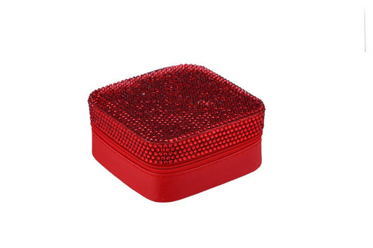 Rhinestone Multi Compartment Jewelry Box: Red