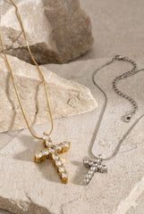 18K Stainless Steel Cross Necklace | Silver