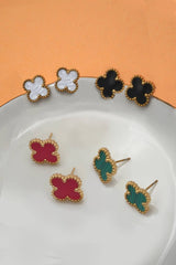 Vintage Clover  Stud Earrings | Black