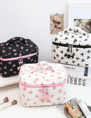 Bow Print Make Up Bag: Pink / Large