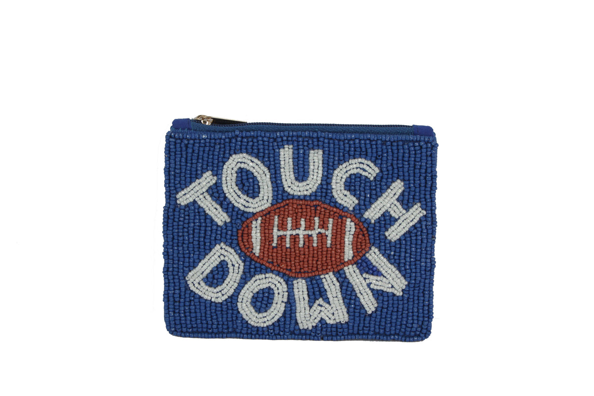 Fully Beaded Blue TOUCH DOWN Theme Coin Purse