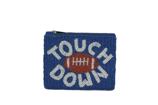 Fully Beaded Blue TOUCH DOWN Theme Coin Purse