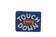 Fully Beaded Blue TOUCH DOWN Theme Coin Purse