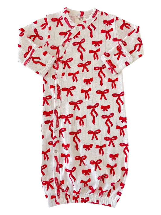Red Bows / Organic Pointelle Gown: 0 - 3 mo.