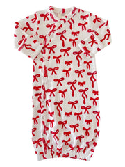 Red Bows / Organic Pointelle Gown: 0 - 3 mo.