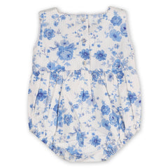 Capri Seersucker Baby Bubble Romper + Headband (Organic): Blue Floral / 0-3M