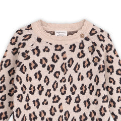 Leopard Jacquard Knit Baby Jumpsuit (Organic Cotton): Oatmeal Heather / 3-6M