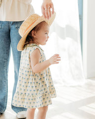 Harper Peter Pan Collar Floral Baby Flare Dress + Bloomer: Blue Floral/Natural / 6-12M