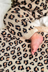 Leopard Jacquard Knit Baby Jumpsuit (Organic Cotton): Oatmeal Heather / 0-3M